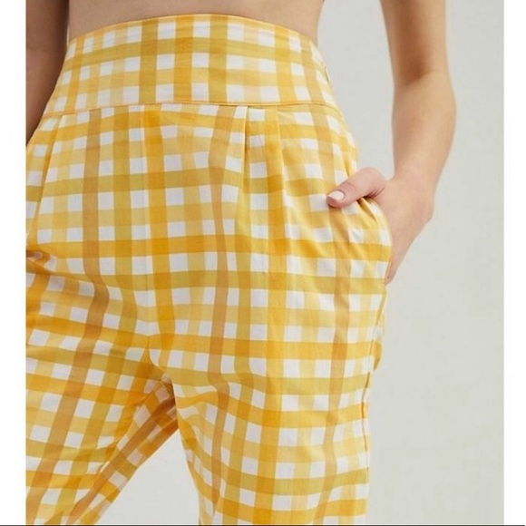 S/W/F x Anthropologie Jolie Gingham Med 8/10 Yellow Tapered Check Cropped Pants - Picture 8 of 9